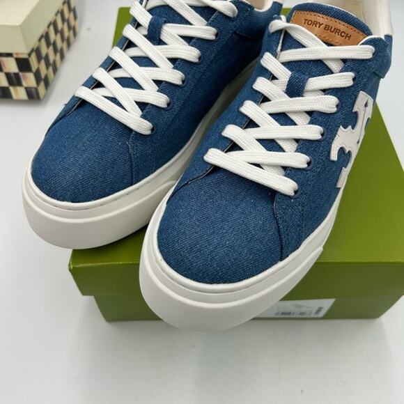 Women's Tory Burch denim platform sneakers size 9.5 US - Picture 1 of 16